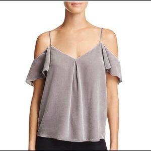 Joie Adorlee Velvet Cold Shoulder Silvery Gray Top
